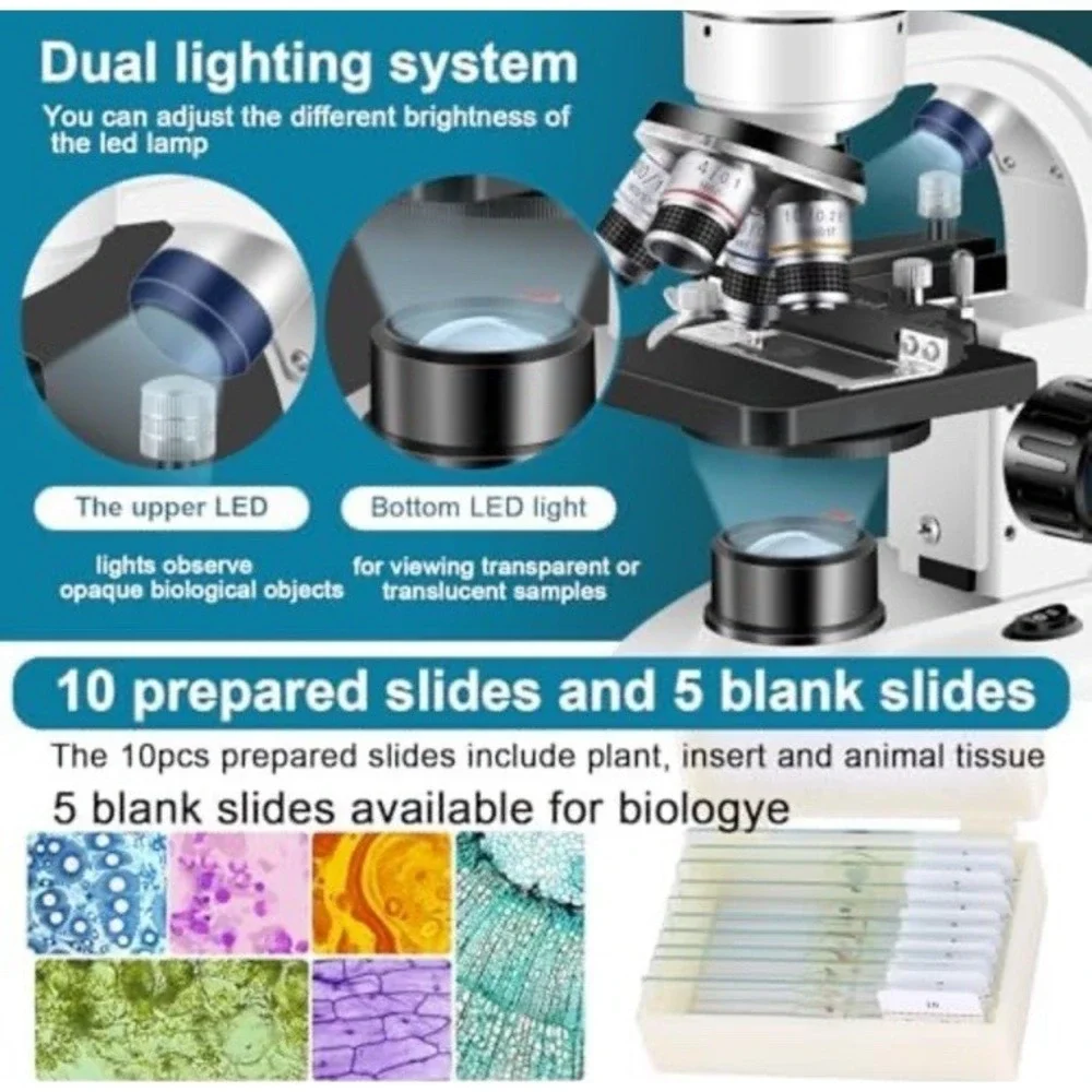 (b34/64)Adult Trinocular Microscope Wf10X and Wf25X Eyepieces 40X-5000X Mag